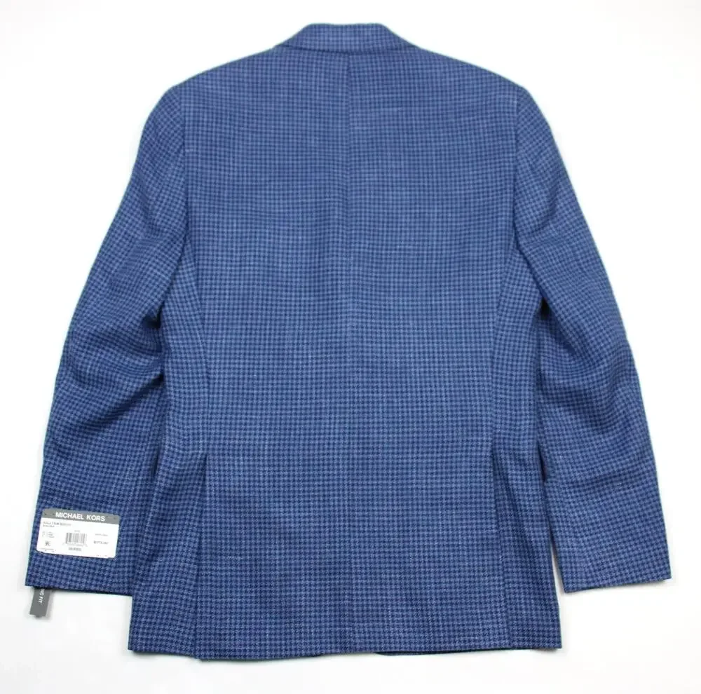 Michael Kors Blazer Mens 36 R Blue Houndstooth Wool Silk Linen Classic Fit Coat